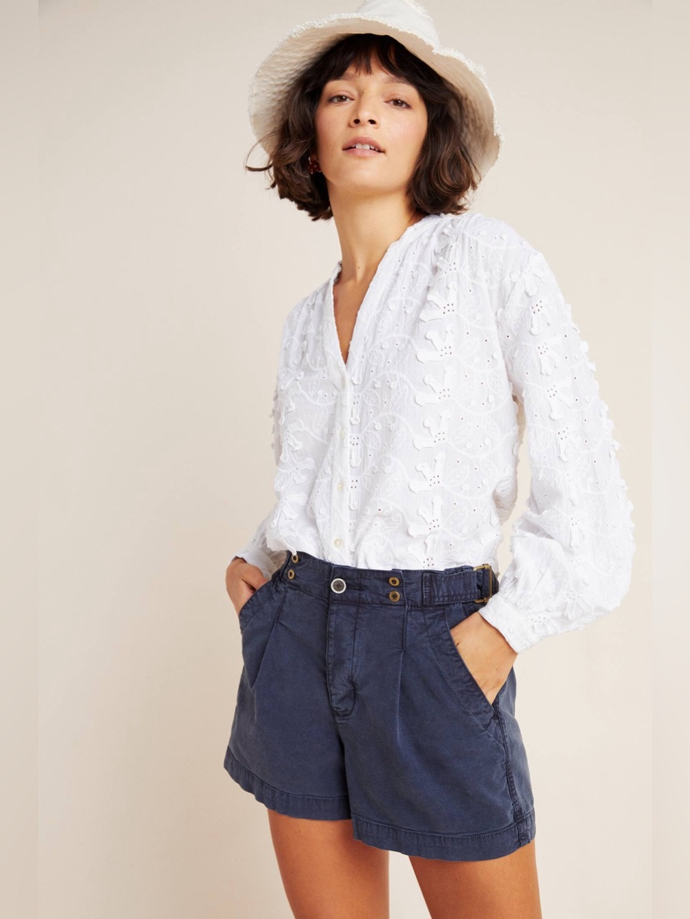 Anthropologie Navy Blue Liza High Rise Adjustable Waist Utility Shorts (Medium) - Picture 3 of 5